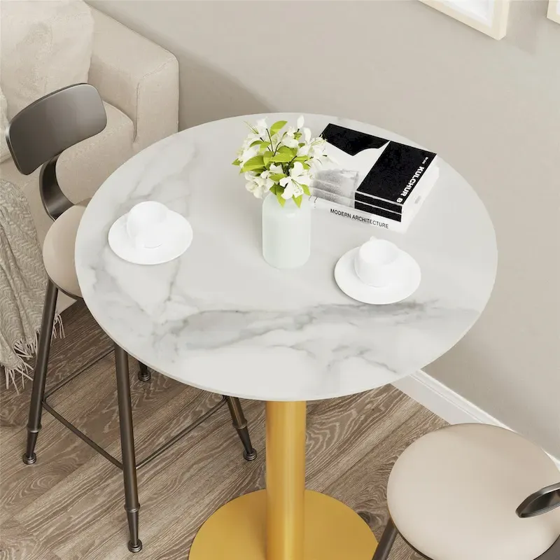 Round Bar Table, Glossy White Gold / Black, 2-Person