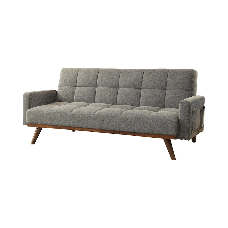 Vaughn Mid-Century Modern Grey Linen Padded Biscuit-tufted Futon