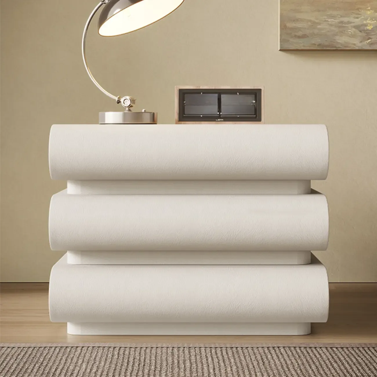 Modern Bedside Table with 3 Drawers in Off-White