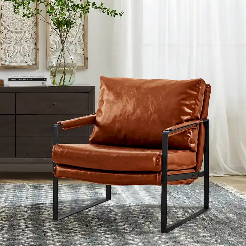 Art Leon Modern PU Leather Upholstered Arm Chair with Steel Frame