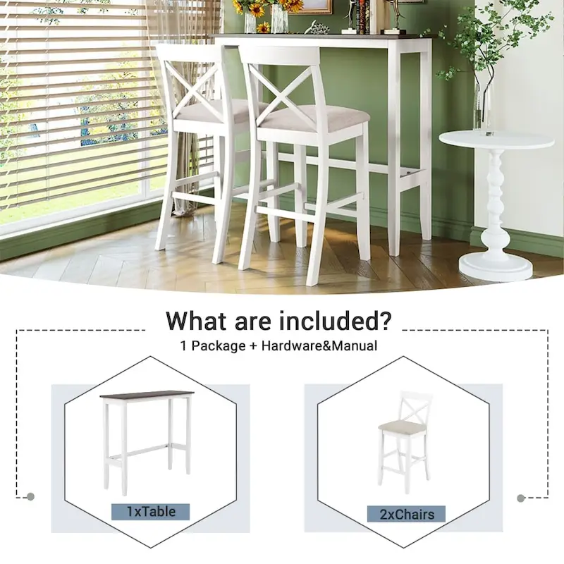 48 Rectangular Wood Bar Height Dining Set with 2 Chairs