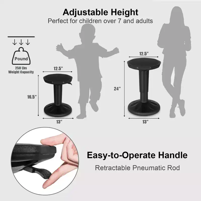 Costway Kids Active Motion Stool Ergonomic Wobble Chair with Adjustable Height Grey/Blue/Black/Mint green/White