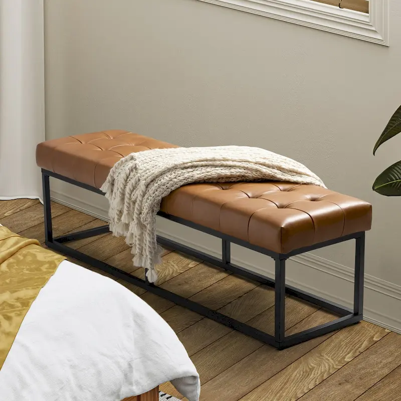 Classic Genuine Leather Bedroom Bench