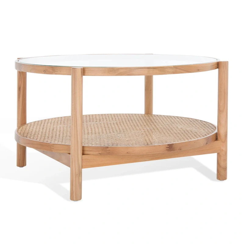 SAFAVIEH Couture Falak 2-Tier Rattan/Glass Coffee Table - 35 In. W x 35 In. D x 18 In. H - 35W x 35D x 18H