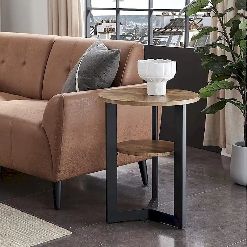 End Table Solid Wood 2-Tier Circle Side Table Nightstand - 19'3 x 24