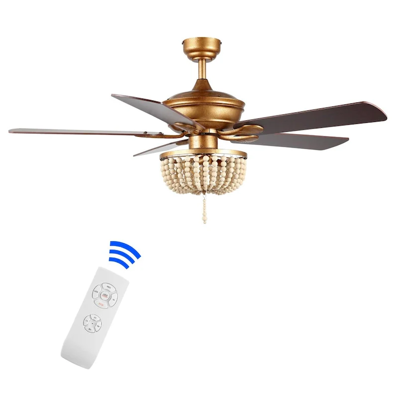 Quinn 52  3-Light Rustic Farmhouse Iron/Wood Bead Mobile-App/Remote-Controlled LED Ceiling Fan, by JONATHAN Y