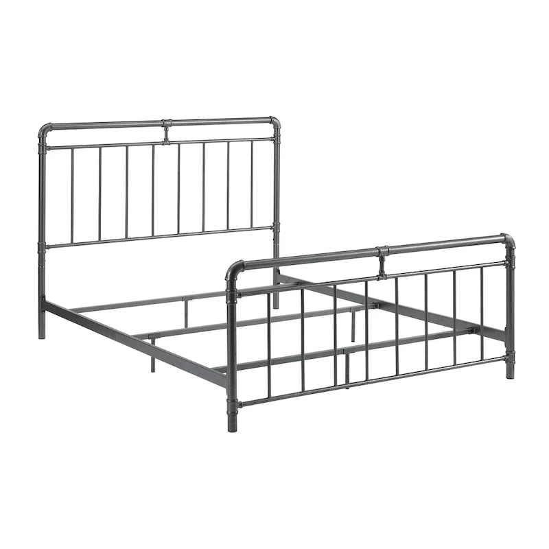Retro Charcoal Black Metal Bed