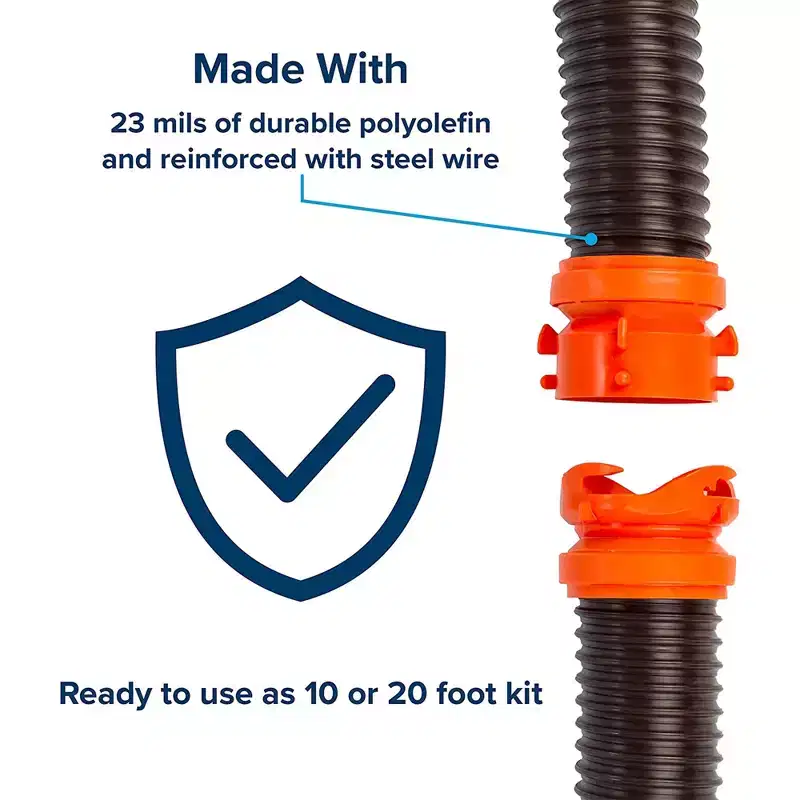 Camco RhinoFLEX 20 Ft RV Sewer Hose Kit w/ Sidewinder Support  Includes 4-in-1 Adapter, Clear Elbow & Caps  Fits 3 Slip & 3, 3, 4 Connections