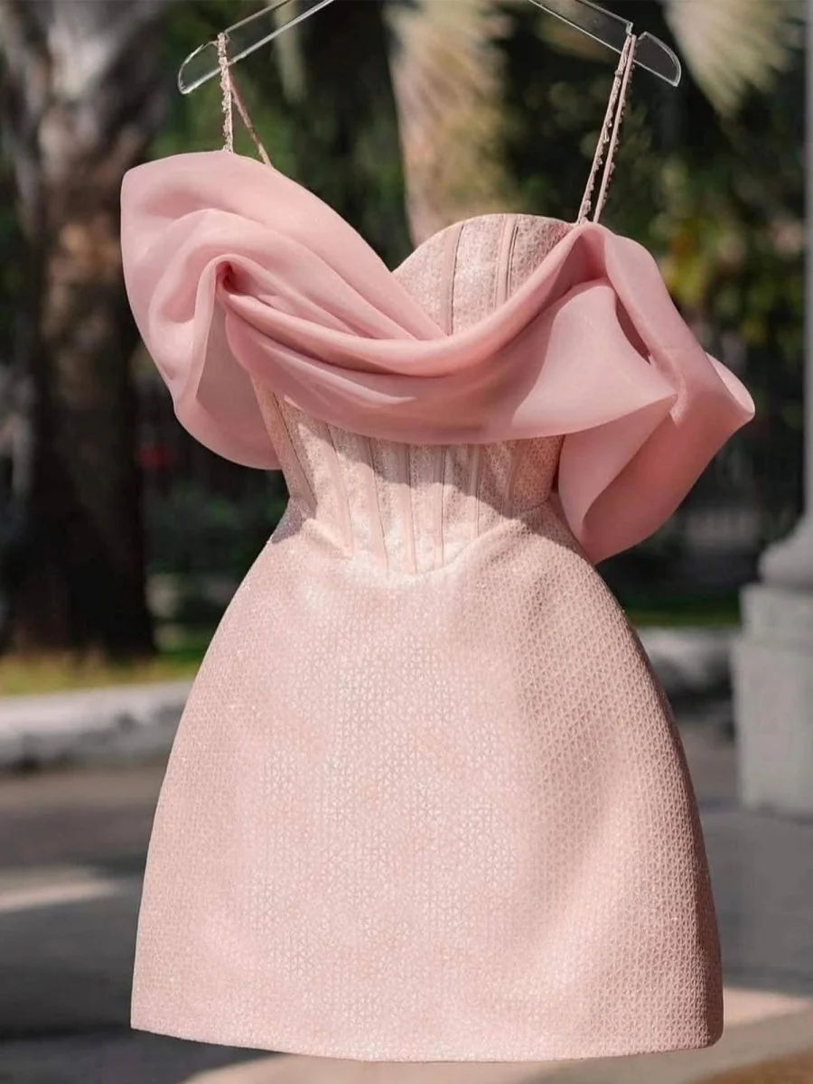 Pink - A Line Off The Shoulder Corset Short Homecoming Dresses