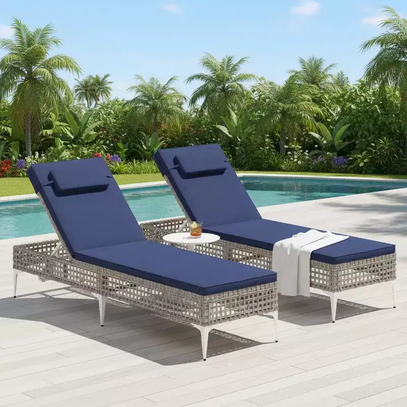 Gymax 1PC/2PC Patio Reclining Chaise Lounge Chair with 6-Position Adjustable Backrest and Detachable Cushion