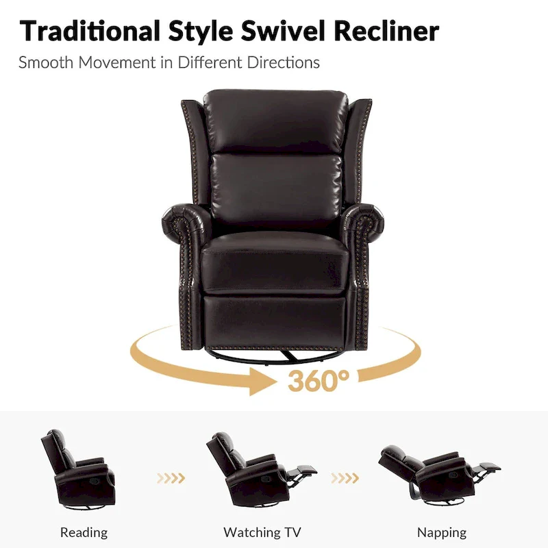 Viviana Traditional Genuine Leather Manual Swivel Glider Recliner by HULALA HOME