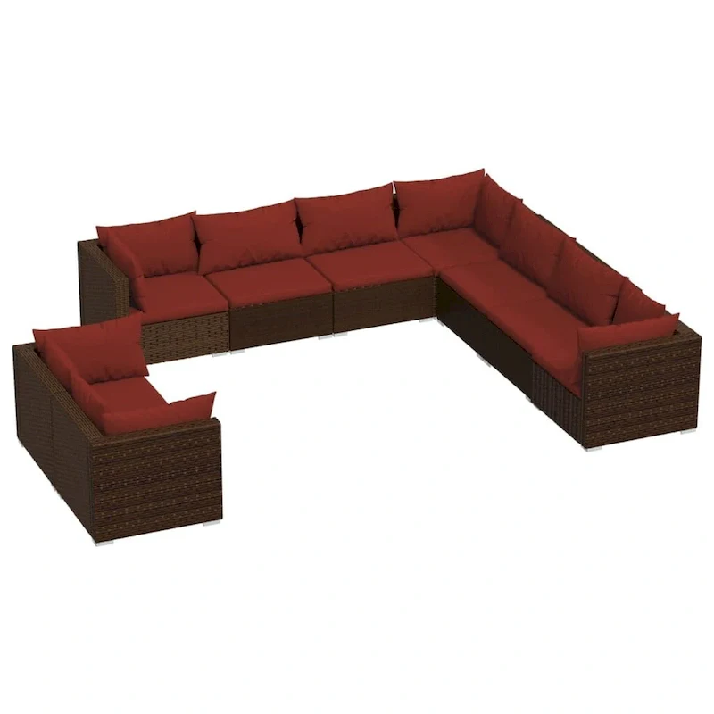 vidaXL Patio Lounge Set with Cushions Brown Poly Rattan - 27.6  x 27.6  x 24  - 27.6  x 27.6  x 24