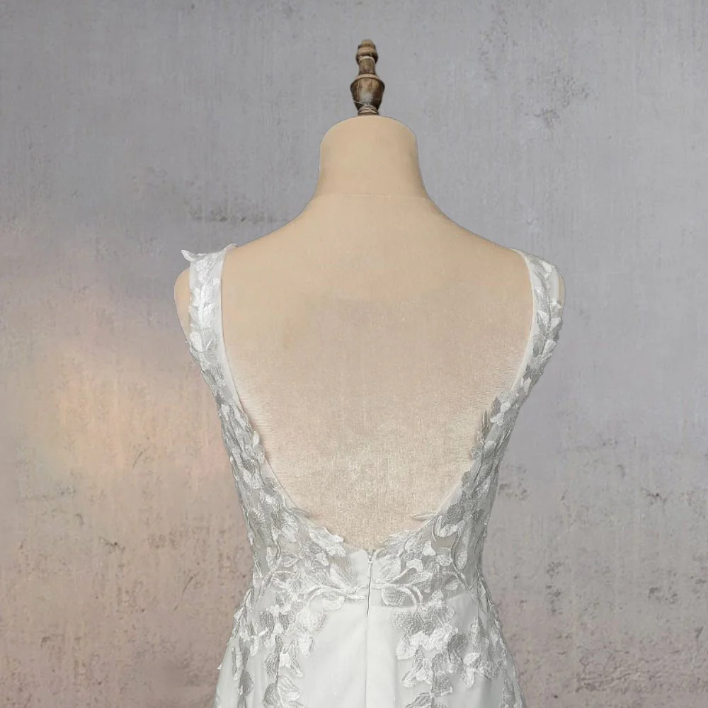 Mermaid Lace Illusion V Neck Sleeveless Backless Wedding Dress