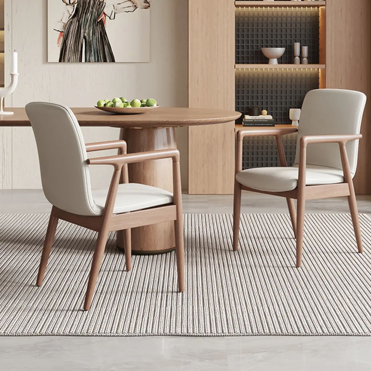 Modern Wood Faux Leather Upholstered Dining Armchair