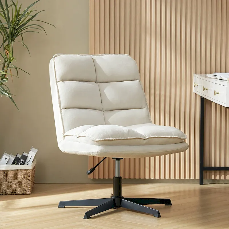 Beige / Mustard / Navy Armless Tufted 360° Swivel Office Chair, Single
