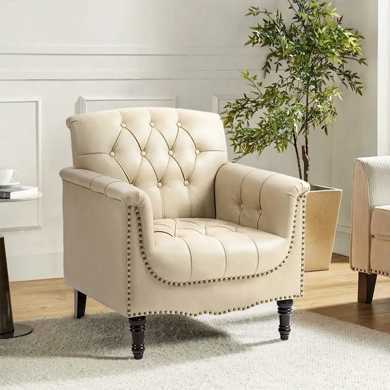 Tufted Vegan Leather Accent Chair Upholstered Armchair