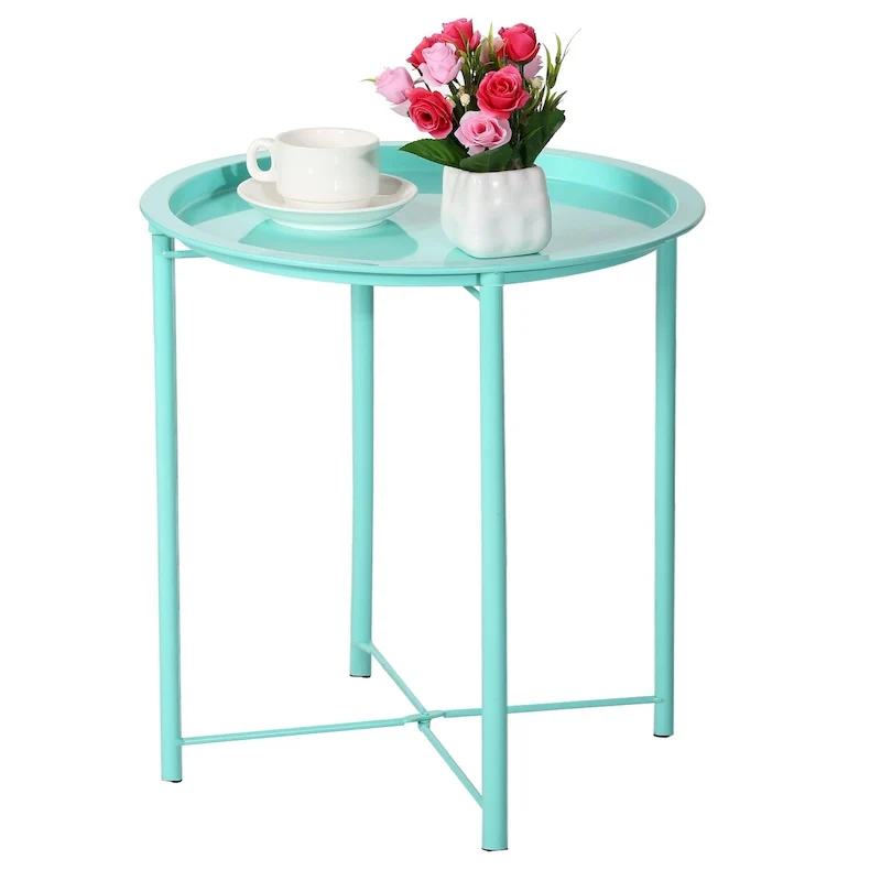 Folding Round TV Tray Table, Small Round Steel Side Table, No Assembly Required - 18.5 x 18.5 x 19.7 in