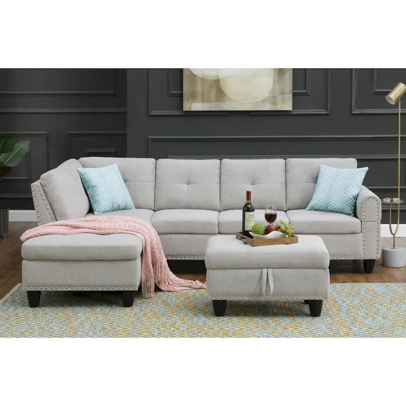 Alger 98  Wide Left Hand Facing Sofa & Chaise with Ottoman