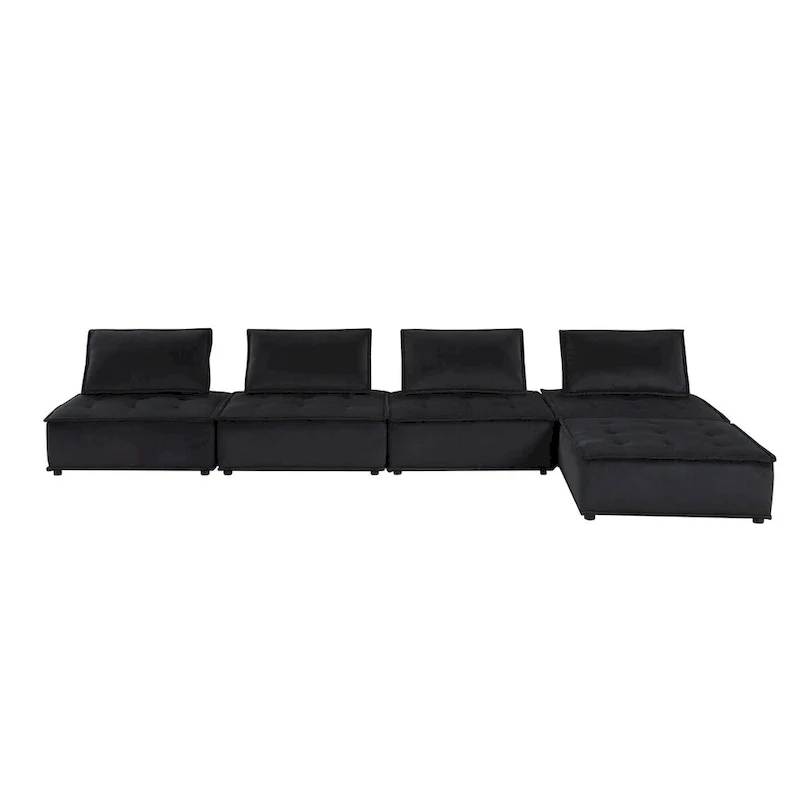Light Gray / Black Velvet Modular Sectional Sofa with Ottoman, Seats 5