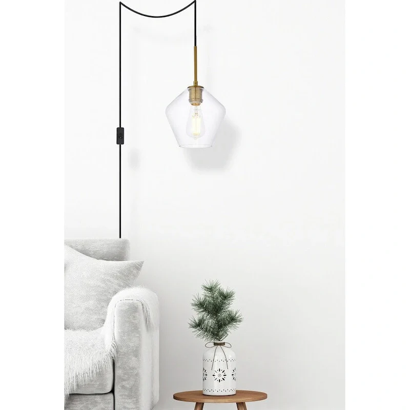 Garrett 1-Light Plug in Pendant with Clear Shade - Black - 8  Diameter
