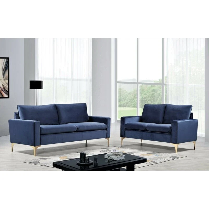 2-Piece Velvet Sofa Set with Gold Legs