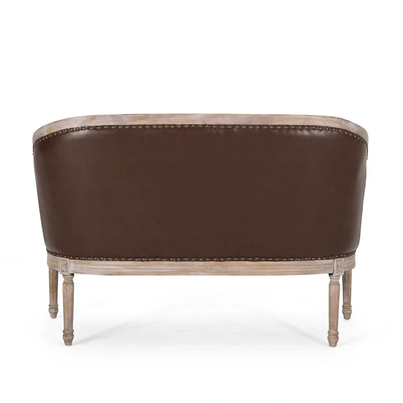 Button-Tufted Upholstered Loveseat with Scrolled Arms and Nailhead Trim