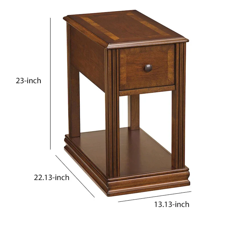 Chair Side End Table with 1 Drawer and Open Bottom Shelf, Brown