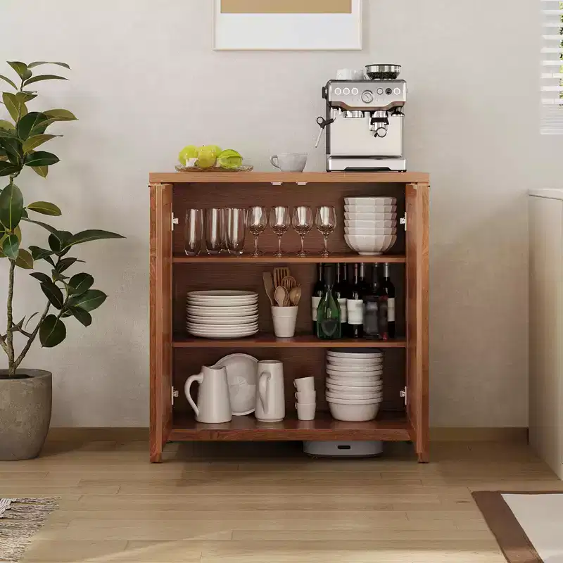 Freestanding Rattan Storage Cabinet with Doors & Adjustable Shelves, Modern Sideboard Buffet Cabinet for Living Room, Dining Room, Kitchen