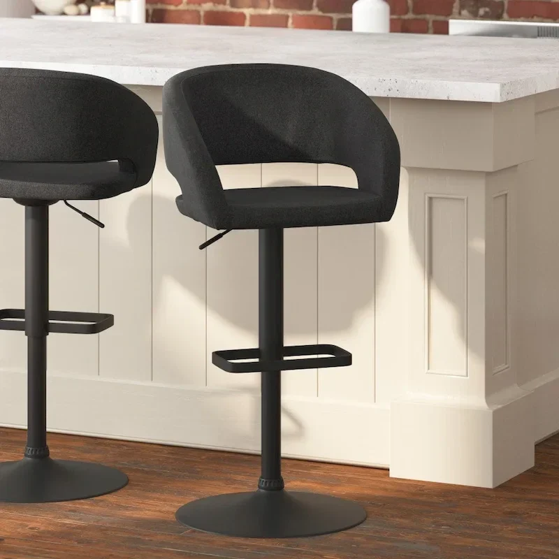 Modern Upholstered Adjustable Height Swivel Barstool with Footrest