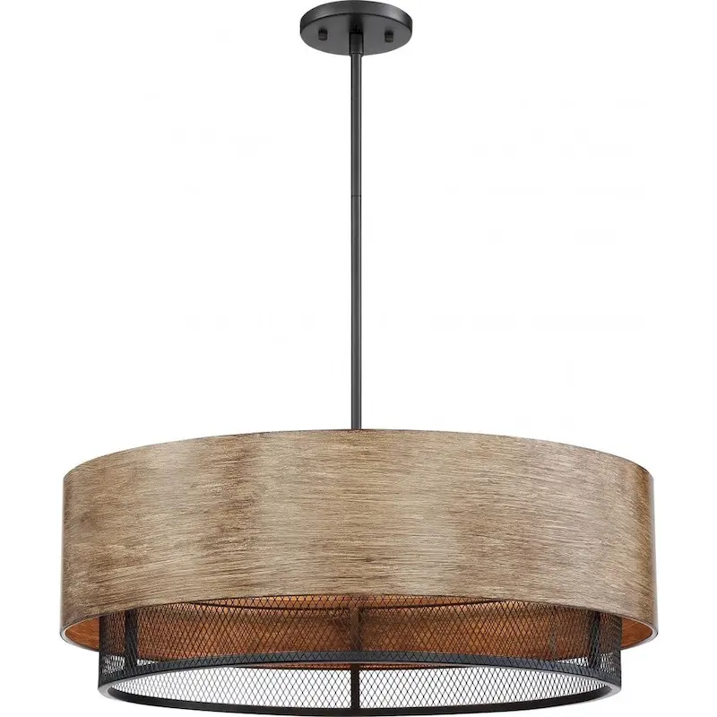 Barrique 5-Light Pendant Fixture Black with Honey Wood Finish - N/A
