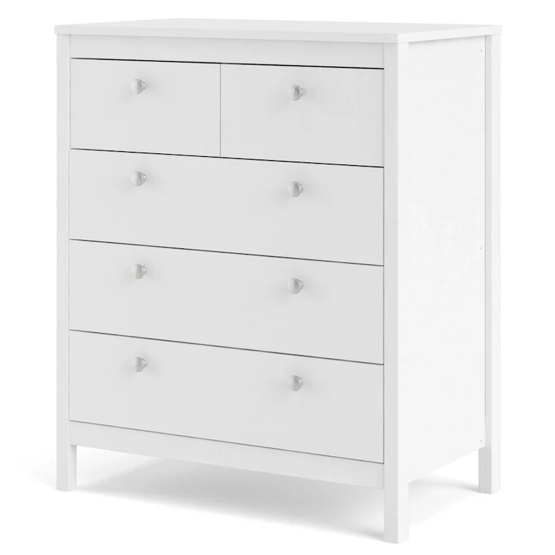 Grey 5-Drawer Chest with Leather Handles