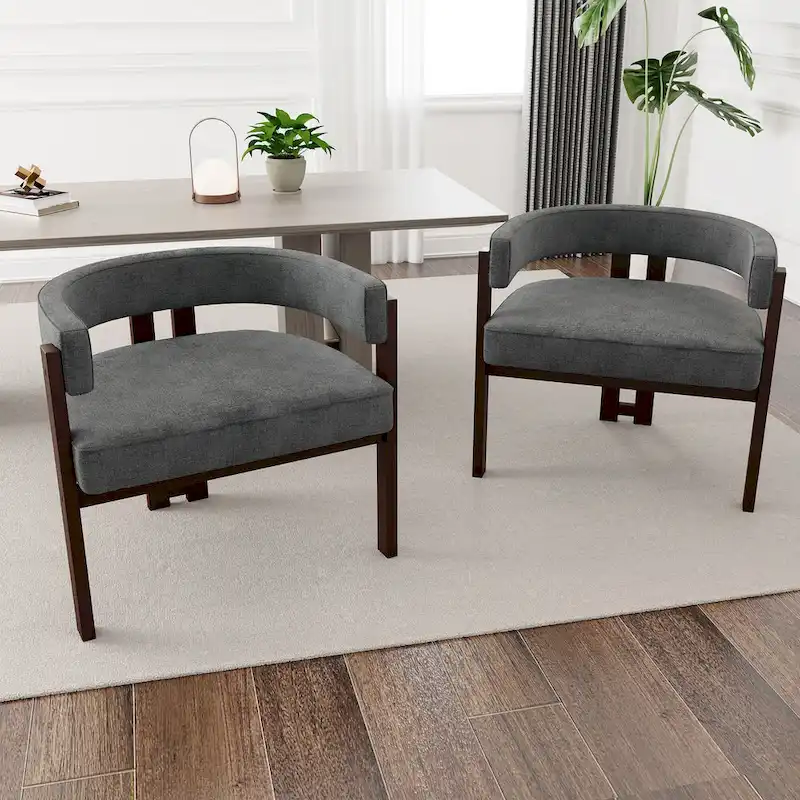 Modern Upholstered Accent Chair with Open Back, Barrel Style