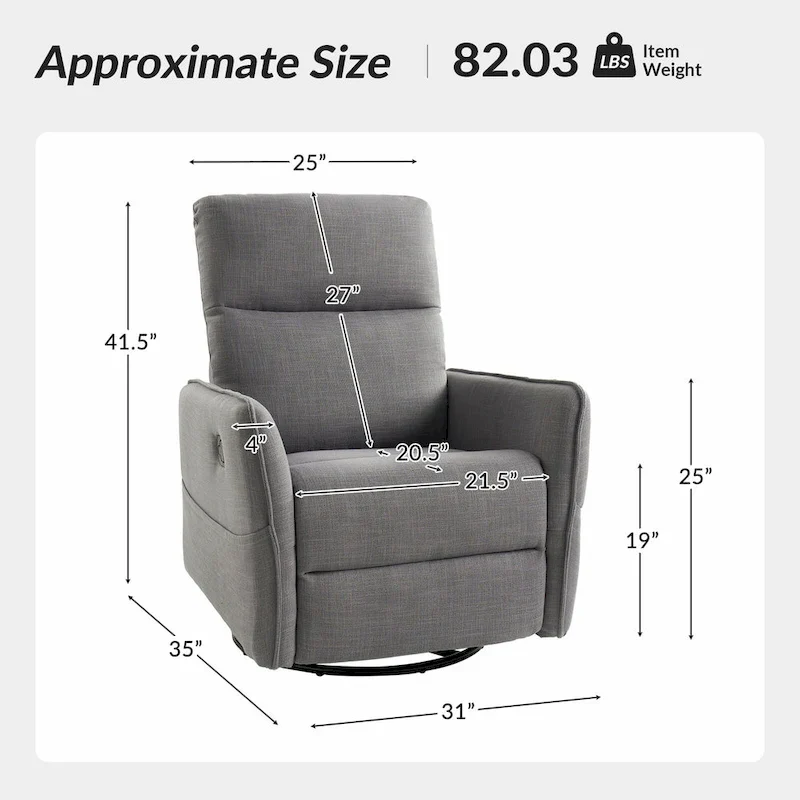 Curtis Rocker Swivel Recliner with Two Side Pockets by