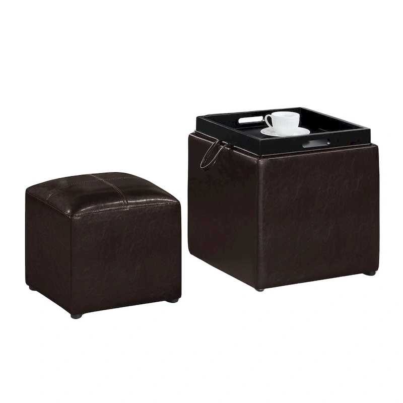 Convenience Concepts Designs4Comfort Park Avenue Single Ottoman with Stool and Reversible Tray