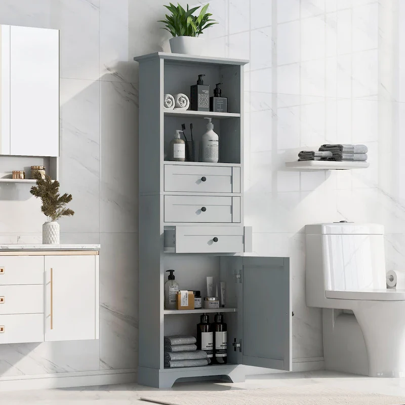 White Tall Storage Cabinet with 3 Drawers - Multi-User