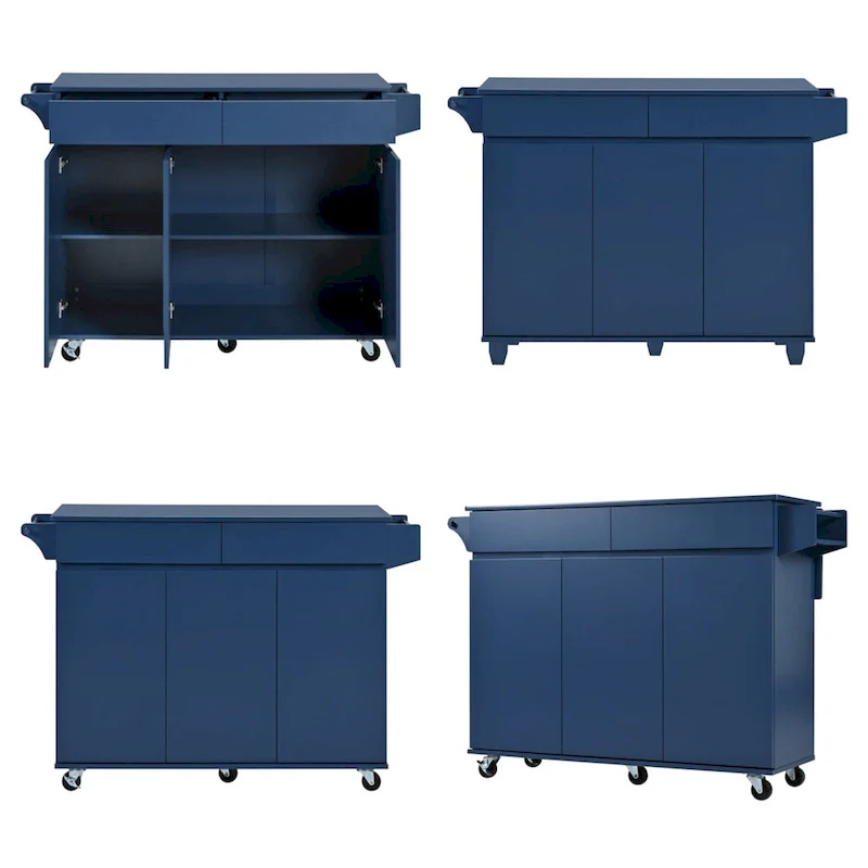 53 Rolling Kitchen Island w/ Drop Leaf,Spice Rack,Adjustable Shelves