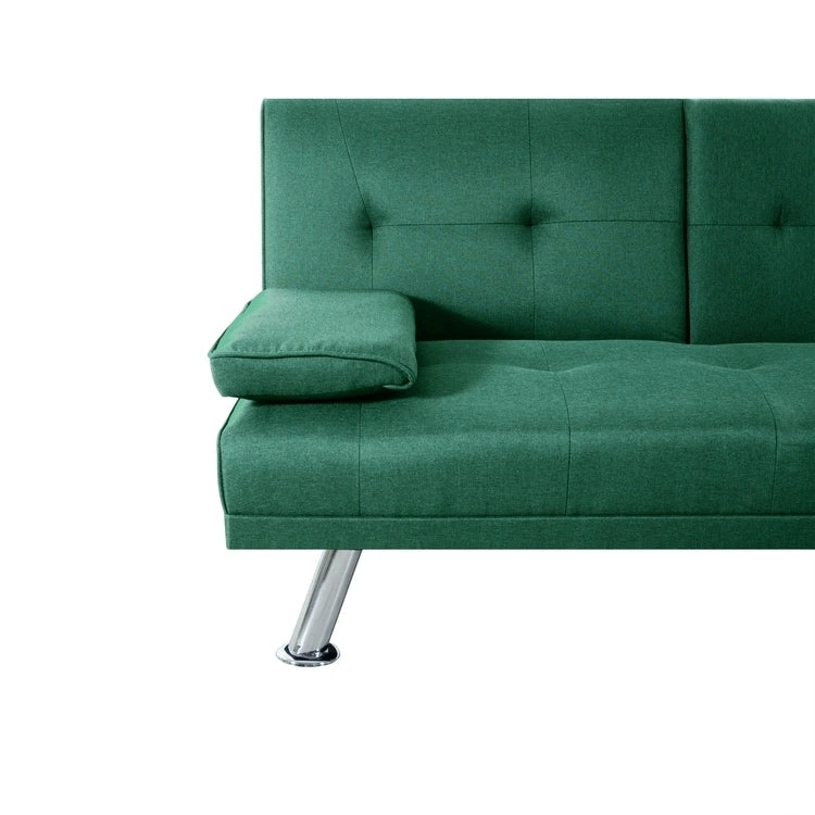 Futon Sofa Bed Couch with Armrest & Cupholders, Faux Leather Sofa Bed Couch Convertible Folding Reclining Small Couch