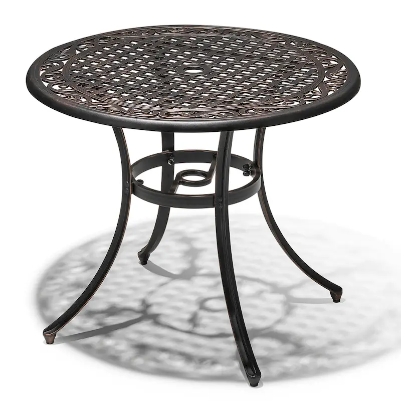 NUU GARDEN 35 Patio Cast Aluminum Dining Table with Umbrella Hole