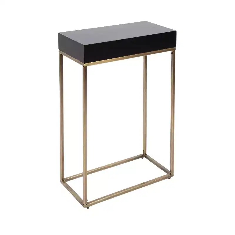 Kate and Laurel Karlsen Wood and Metal Slim Side Table, 16x8x24, Gold and Black
