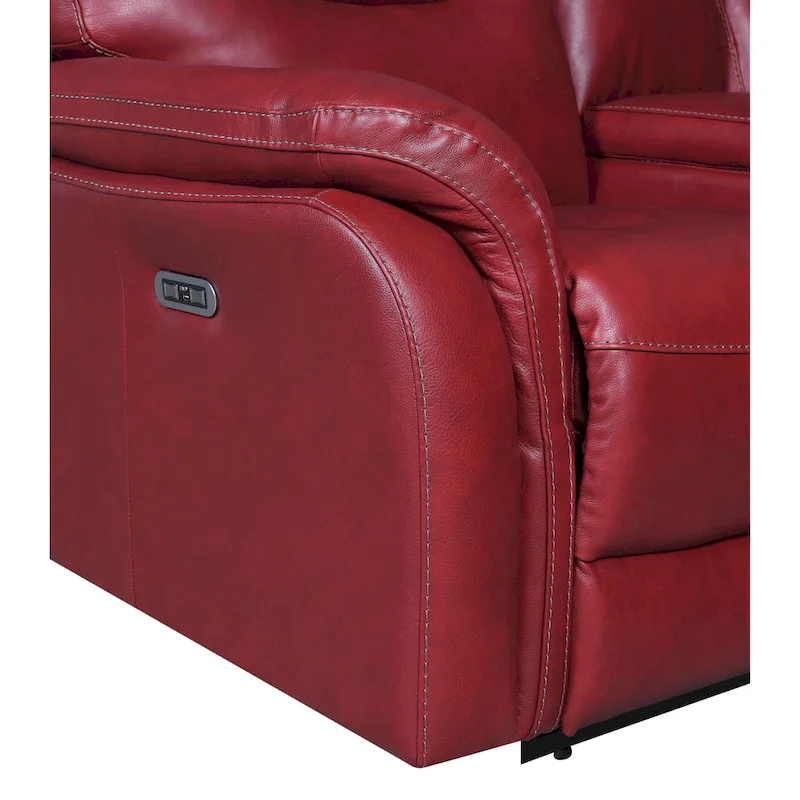 Top Grain Leather Power Reclining Sofa – Brown / Red, 3-Seat