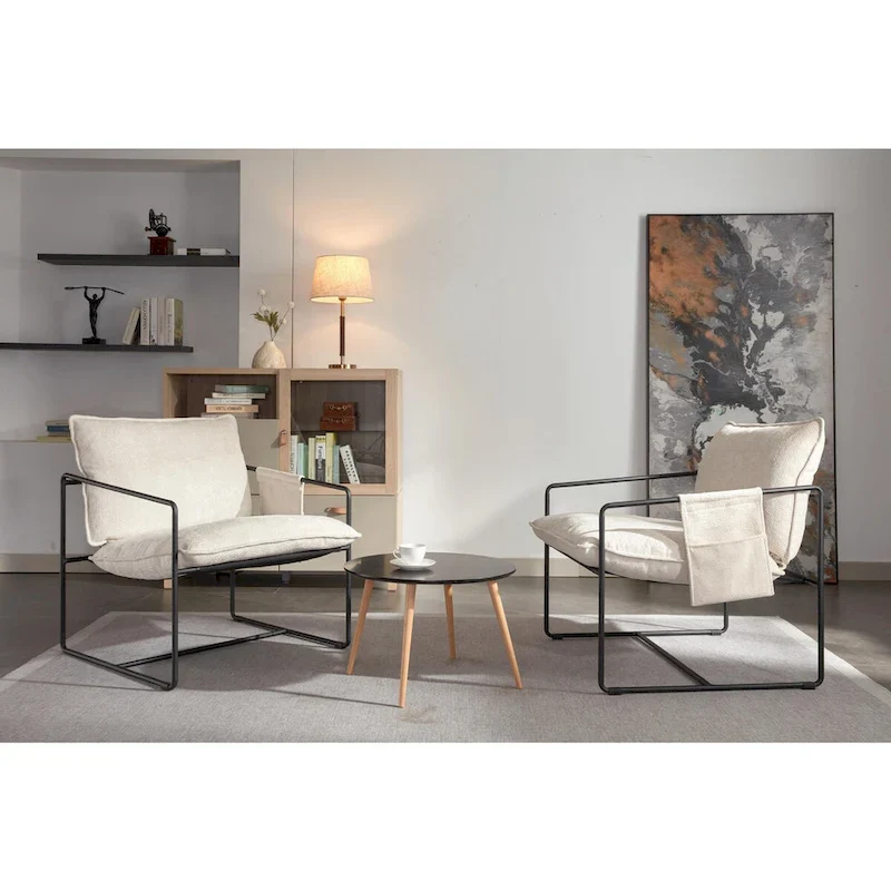 Upholstered Hanging Armchairs with Arm Pockets, Metal Frame