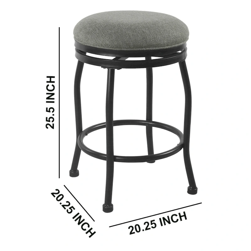Metal Counter Stool with Swivelling Fabric Padded Seat, Gray and Black