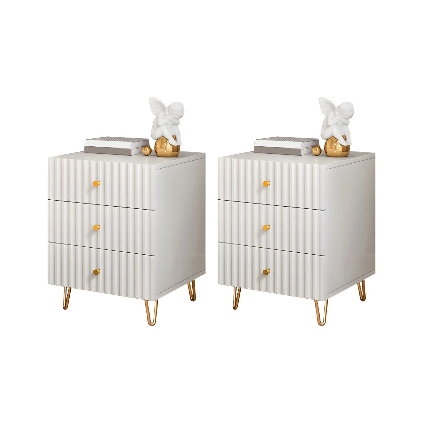 Modern Wooden Stripe Gold Accents Stylish Nightstand
