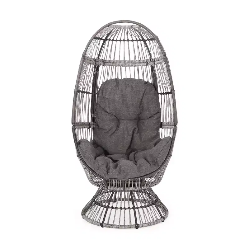 Okak Modern PE Wicker Patio Egg Chair Rattan Accent Chairs with Comfy Upholstery Outdoor&Indoor,Chic Accent Chair for Porch,Backyard&Garden,Gray