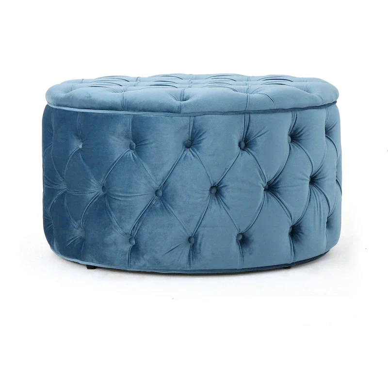 Modern Glam Tufted Velvet Round Ottoman