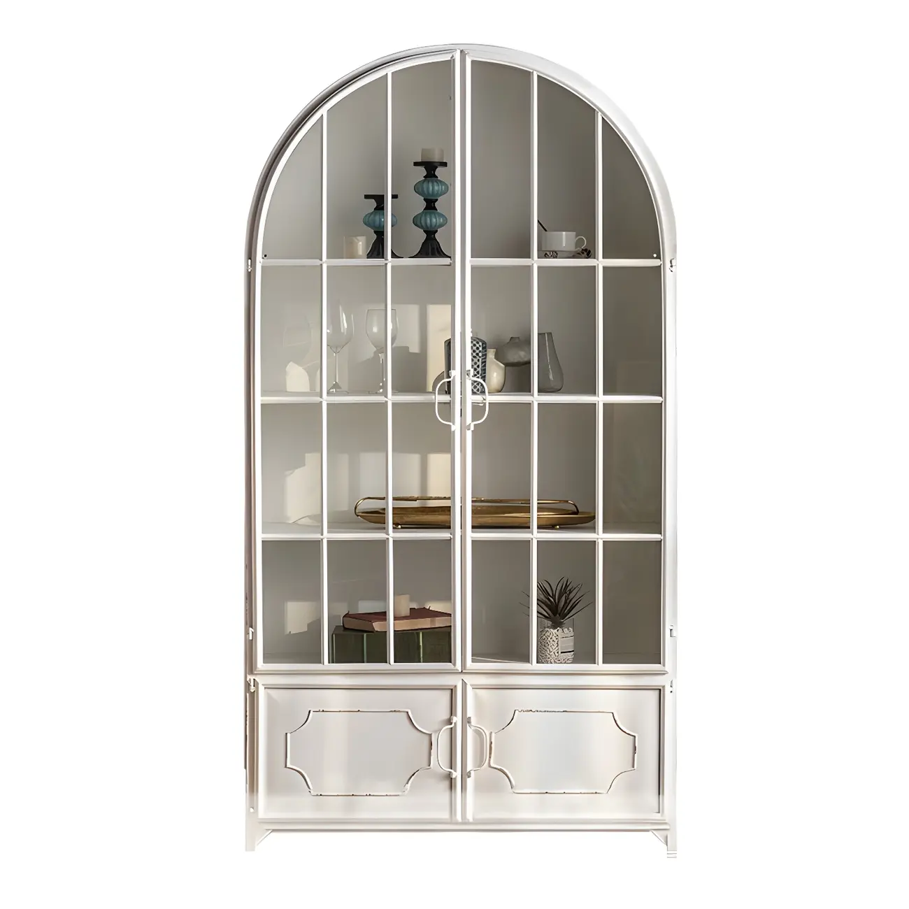 French Country Rectangular Metal Display Bookcase with Shelves