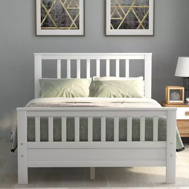 FAMYYT Full Size Wood Platform Bed?With Headboard and Footboard, Easy Assembly, White