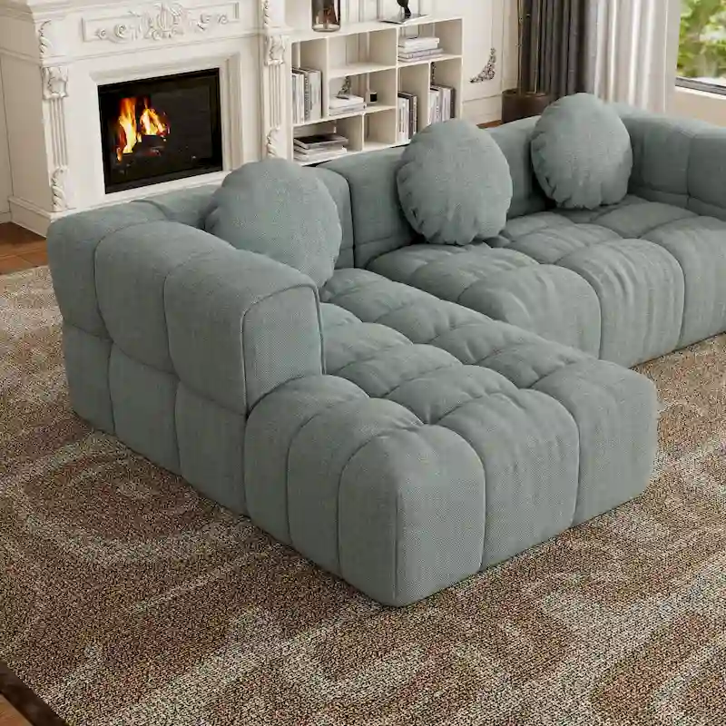 103 Chenille L-Shaped Sectional Sofa with Left Recliner, 3 Pillows and Modular Design