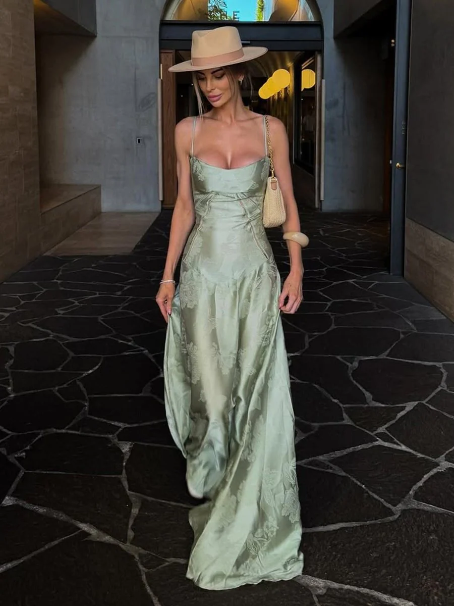 Phantasia | Sage - Mermaid Satin Spaghetti Straps Long Prom Dresses