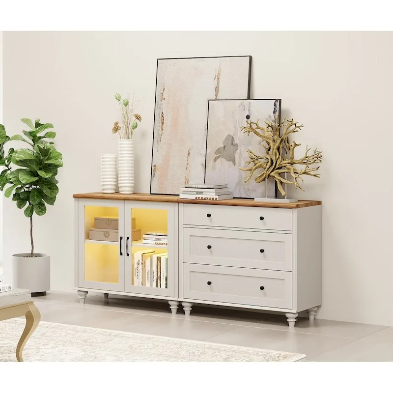 Kitchen Buffet Cabinet with Storage, 2-in-1 Sideboard Cupboard Dresser - 68 Inch